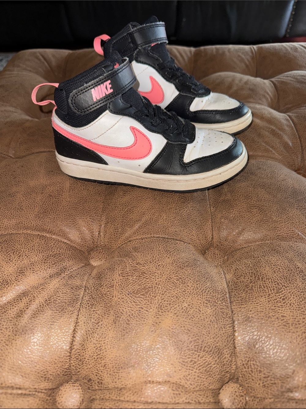 Nike Kids High-Top Sneakers in White, Black & Pink Accent